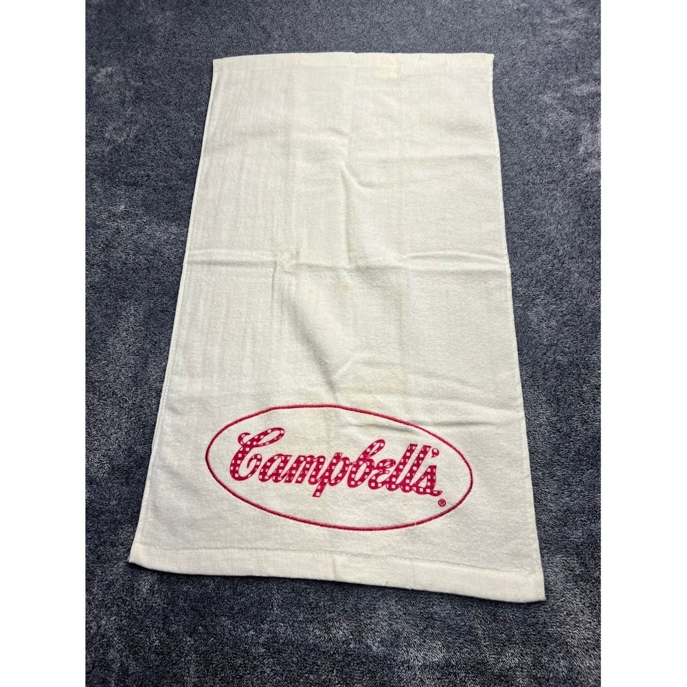 Vintage Campbells Soup Hand Towel White Red Gingham Logo Cotton Kitchen Decor